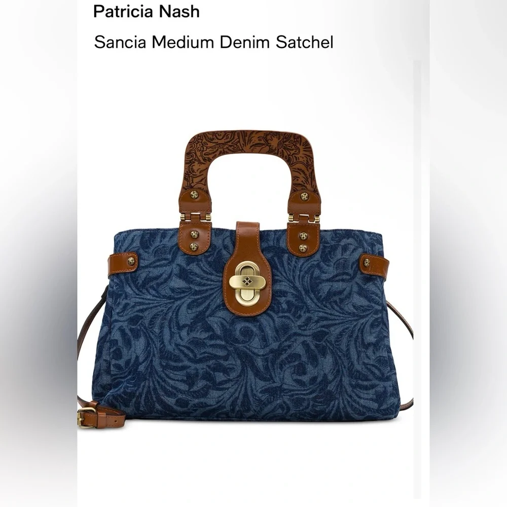 Patricia Nash Sancia MD Denim Satchel. - Picture 1 of 15
